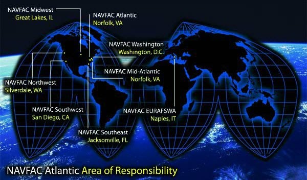 NAVFAC areas of responsibility for which Leidos will be conducting maintenance operations