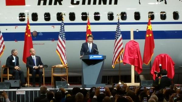 China President Xi Jinping speaks at Boeing’s Everett, Wash. factory