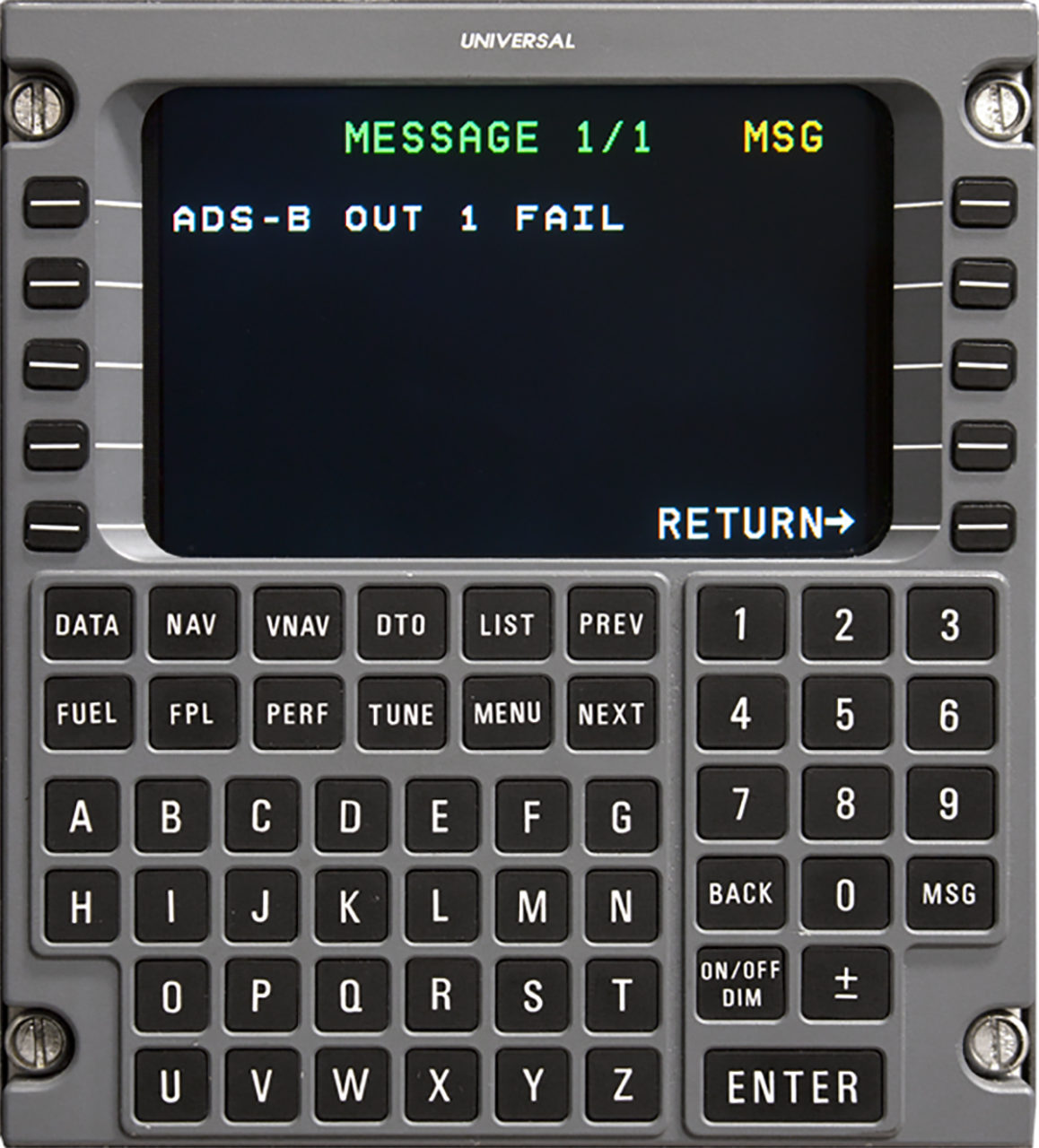 Universal Avionics SBAS-FMS ADS-B Out fail message