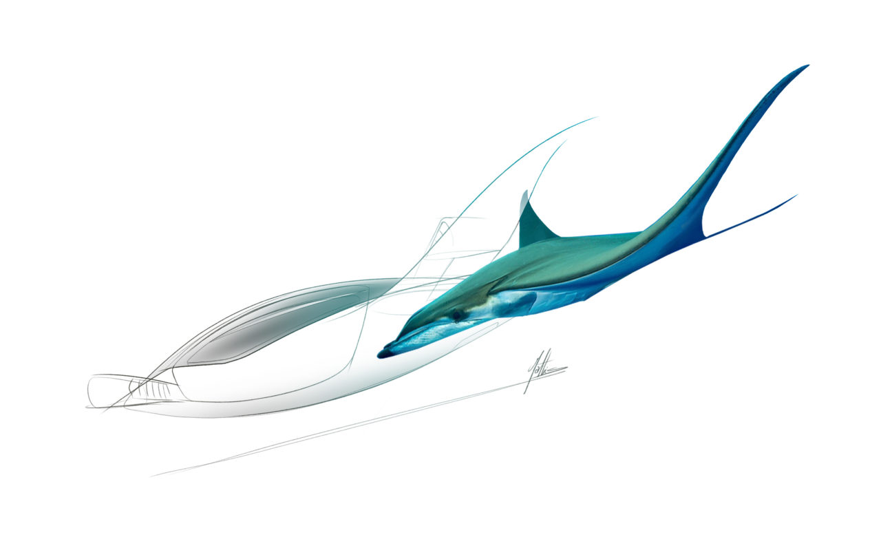 Concept sketch of the Lilium Jet next to a manta ray, signed by designer Mathis Cosson. (Lilium)